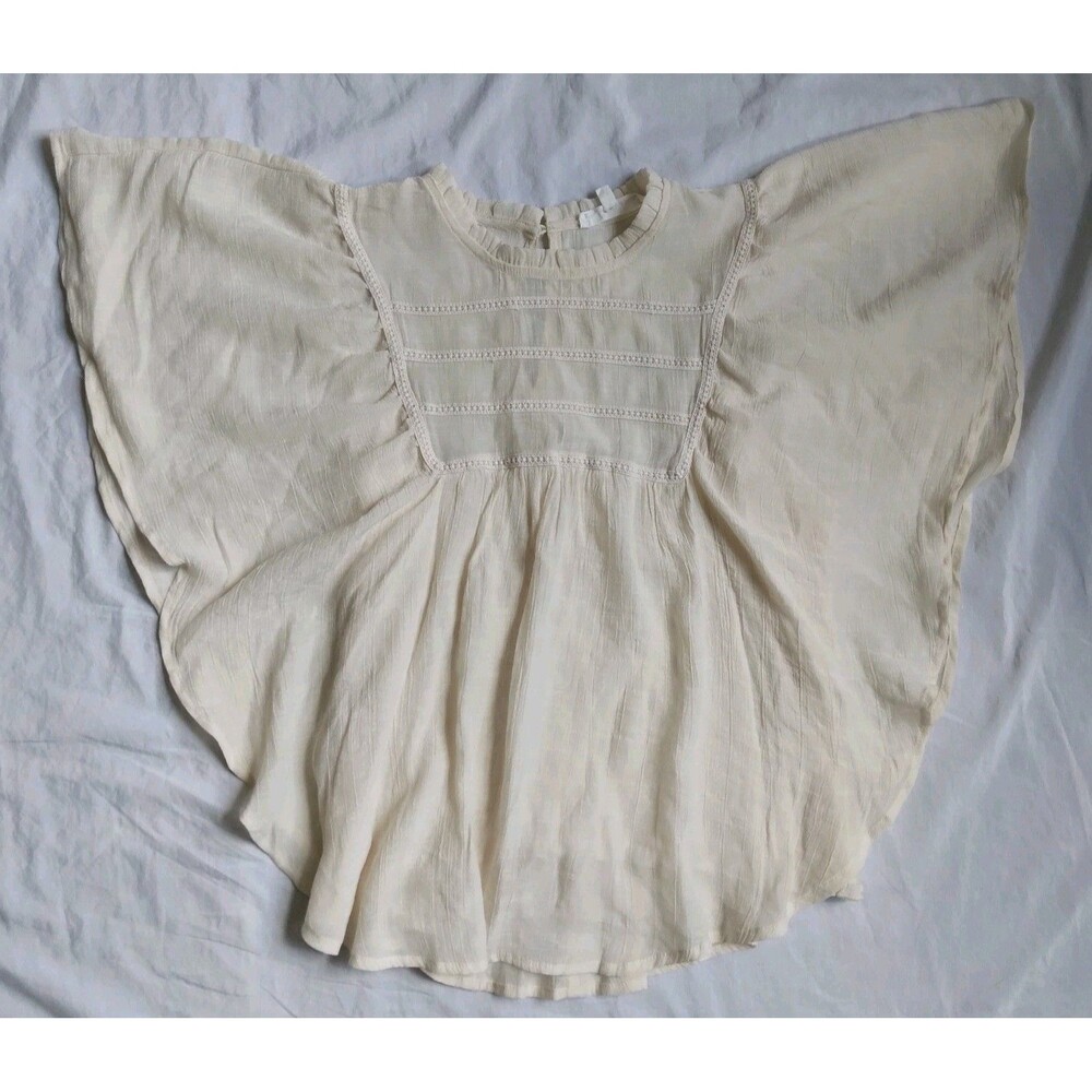 June & Hudson Ivory Blouse Boho Fairy Peasant Flutter Sleeve Women's Size S